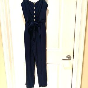 NEW Rails Harper Tie Waist Navy Blue Linen Crop Jumpsuit NWT